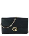 Gucci Black Leather Interlocking Gg Wallet On A Chain (authentic Pre-loved) In Black