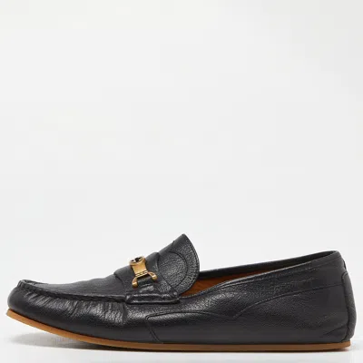 Pre-owned Gucci Black Leather Interlocking Logo Slip On Loafers Size 41.5