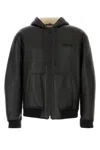 Gucci Leather Jacket With Front Pockets And Hood