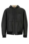 Gucci Leather Jacket With Front Pockets And Hood In Black