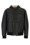 Gucci Leather Jacket With Front Pockets And Hood In Blackivory