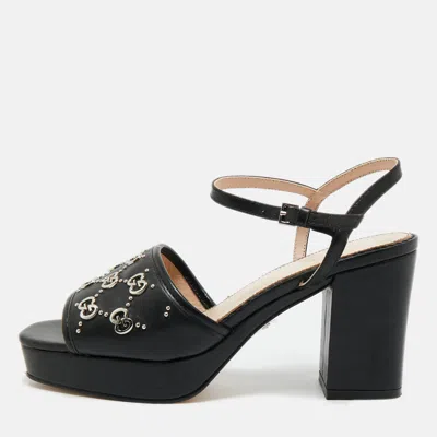 Pre-owned Gucci Black Leather Janaya Gg Ankle Strap Sandals Size 40