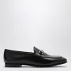 Gucci Women Black Calf Leather Moc Stitching Signature Horsebit Detail Almond Toe Slip-on Style Bran In Black