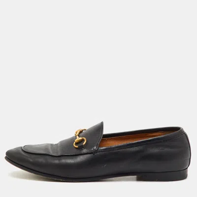 Pre-owned Gucci Black Leather Jordaan Slip On Loafers Size 38
