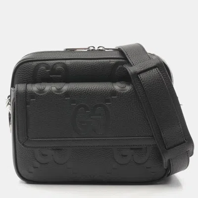 Pre-owned Gucci Black Leather Jumbo Gg Small Crossbody Bag