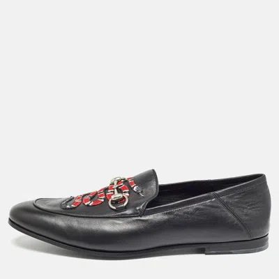 Pre-owned Gucci Black Leather Kingsnake Loafers Size 44.5