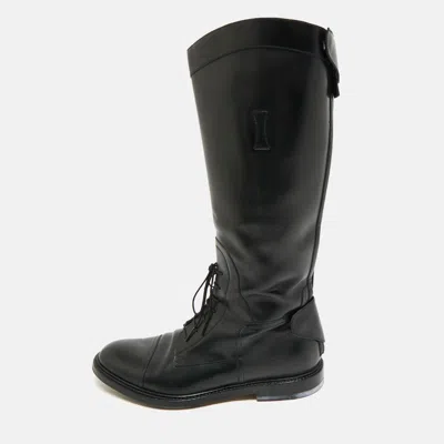 Pre-owned Gucci Black Leather Knee Length Rider Boots Size 42.5