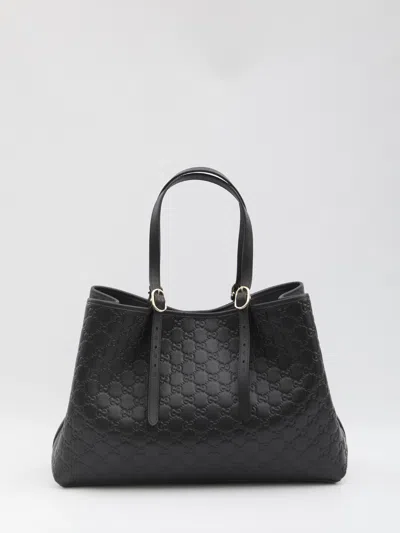 Gucci Black Leather Large Gg Emblem Shopping Bag