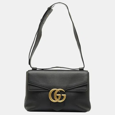 Pre-owned Gucci Black Leather Large Gg Marmont Shoulder Bag