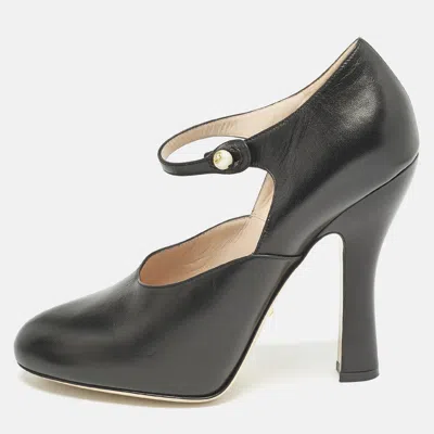 Pre-owned Gucci Black Leather Lesley Ankle Strap Pumps Size 41.5