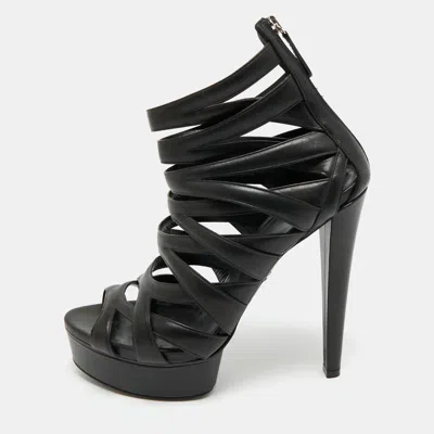 Pre-owned Gucci Black Leather Lifford Cage Platform Sandals Size 39