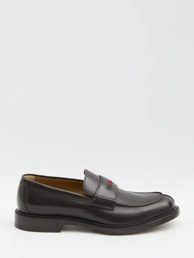 Gucci Black Leather Loafer In Brown