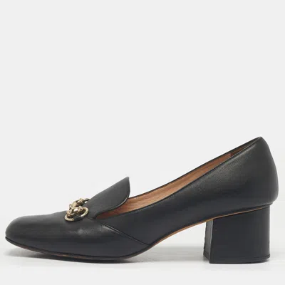 Pre-owned Gucci Black Leather Loafer Horsebit Pumps Size 39.5