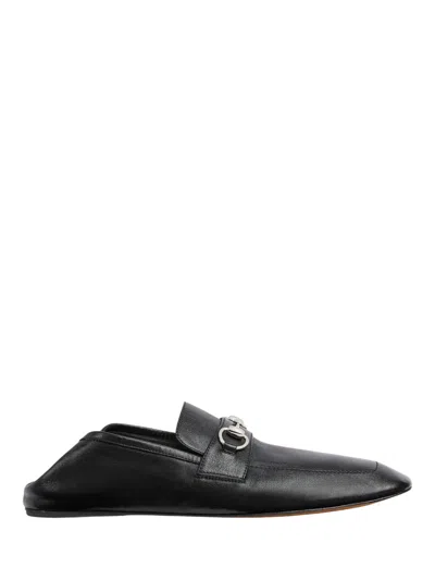 Gucci Black Leather Loafers In Multi