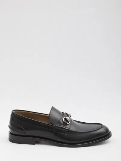 Gucci Terenze Leather Loafer Metallic Buckle Round Toe In Black