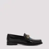 GUCCI BLACK LEATHER LOGO LOAFERS