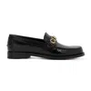 GUCCI BLACK LEATHER LOGO LOAFERS