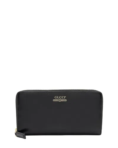 Gucci Black Leather Logo Print Zip Around Wallet (authentic Pre-loved)