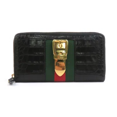 Pre-owned Gucci Black Leather Long Bill Wallet (bi-fold) ()