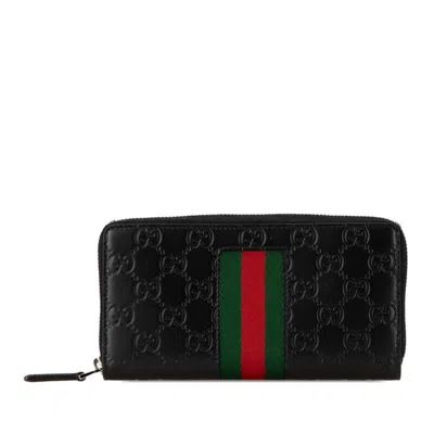 Pre-owned Gucci Black Leather Long Wallet (bi-fold) ()