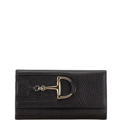 Pre-owned Gucci Black Leather Long Wallet (bi-fold) ()