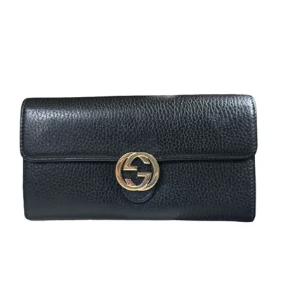 Pre-owned Gucci Black Leather Long Wallet (bi-fold) ()