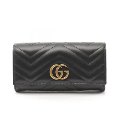 Pre-owned Gucci Black Leather Long Wallet (bi-fold) ()