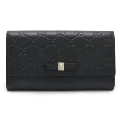 Pre-owned Gucci Black Leather Long Wallet (bi-fold) ()