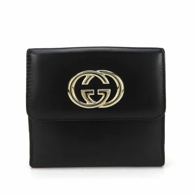 Pre-owned Gucci Black Leather Long Wallet (bi-fold) ()