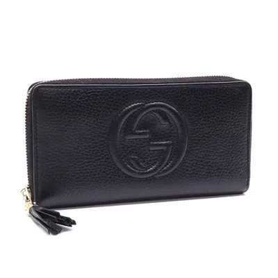 Pre-owned Gucci Black Leather Long Wallet (bi-fold) ()