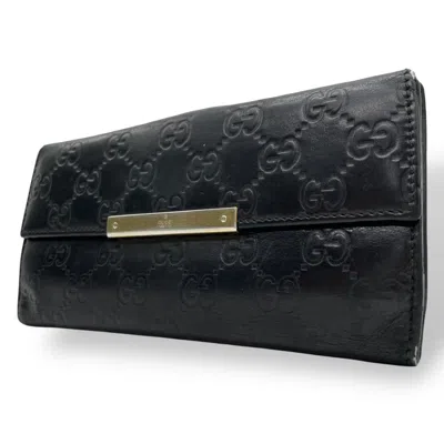 Pre-owned Gucci Black Leather Long Wallet (bi-fold) ()