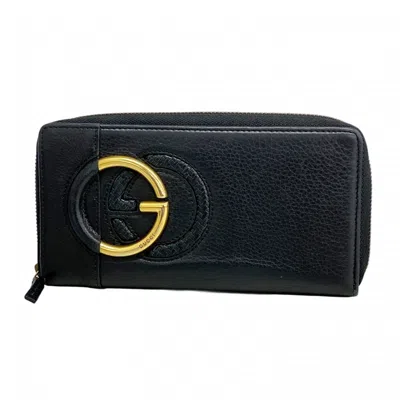 Pre-owned Gucci Black Leather Long Wallet (bi-fold) ()