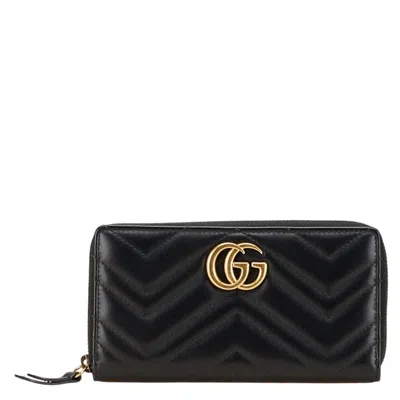 Pre-owned Gucci Black Leather Long Wallet (bi-fold) ()