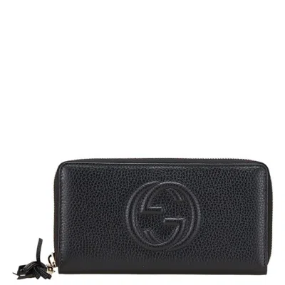 Pre-owned Gucci Black Leather Long Wallet (bi-fold) ()