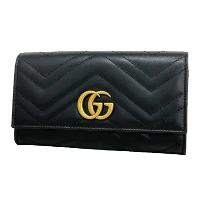 Pre-owned Gucci Black Leather Long Wallet (bi-fold) ()