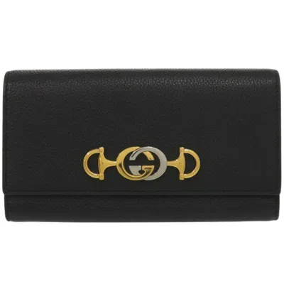 Pre-owned Gucci Black Leather Long Wallet (bi-fold) ()