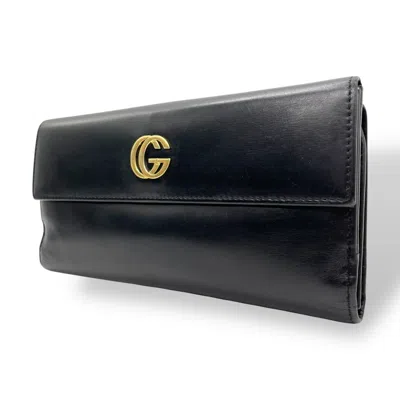Pre-owned Gucci Black Leather Long Wallet (bi-fold) ()