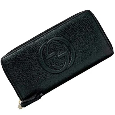 Pre-owned Gucci Black Leather Long Wallet (bi-fold) ()
