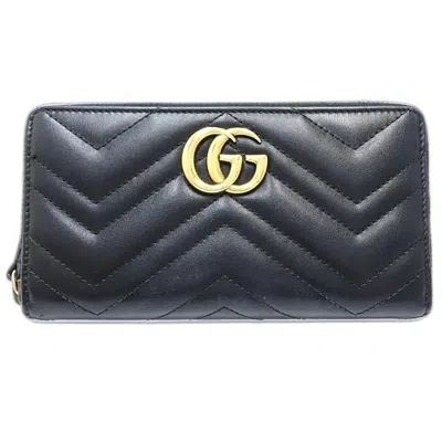 Pre-owned Gucci Black Leather Long Wallet (bi-fold) ()