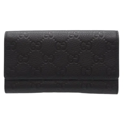 Pre-owned Gucci Black Leather Long Wallet (bi-fold) ()