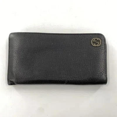 Pre-owned Gucci Black Leather Long Wallet (bi-fold) ()