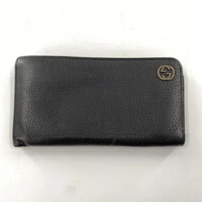 Pre-owned Gucci Black Leather Long Wallet (bi-fold) ()