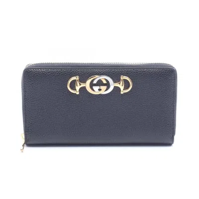 Pre-owned Gucci Black Leather Long Wallet (bi-fold) ()