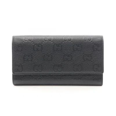 Pre-owned Gucci Black Leather Long Wallet (bi-fold) ()