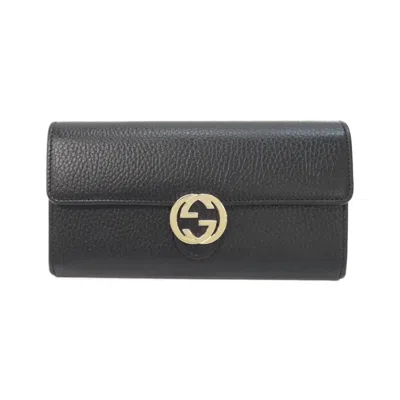 Pre-owned Gucci Black Leather Long Wallet (bi-fold) ()
