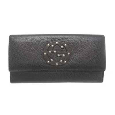 Pre-owned Gucci Black Leather Long Wallet (bi-fold) ()