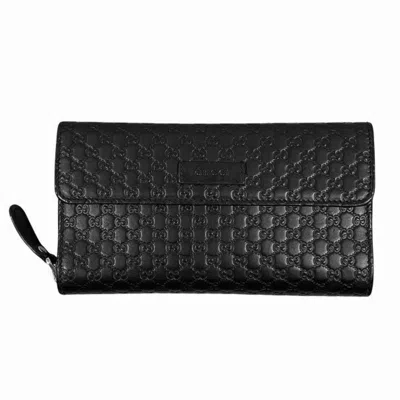 Pre-owned Gucci Black Leather Long Wallet (tri-fold) ()