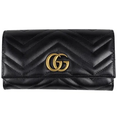 Pre-owned Gucci Black Leather Long Wallet (tri-fold) ()