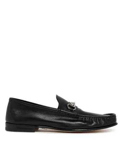 Gucci Black Leather Lugano Loafers