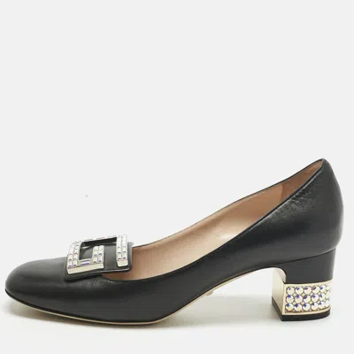 Pre-owned Gucci Black Leather Madeleine Crystals Pumps Size 38.5